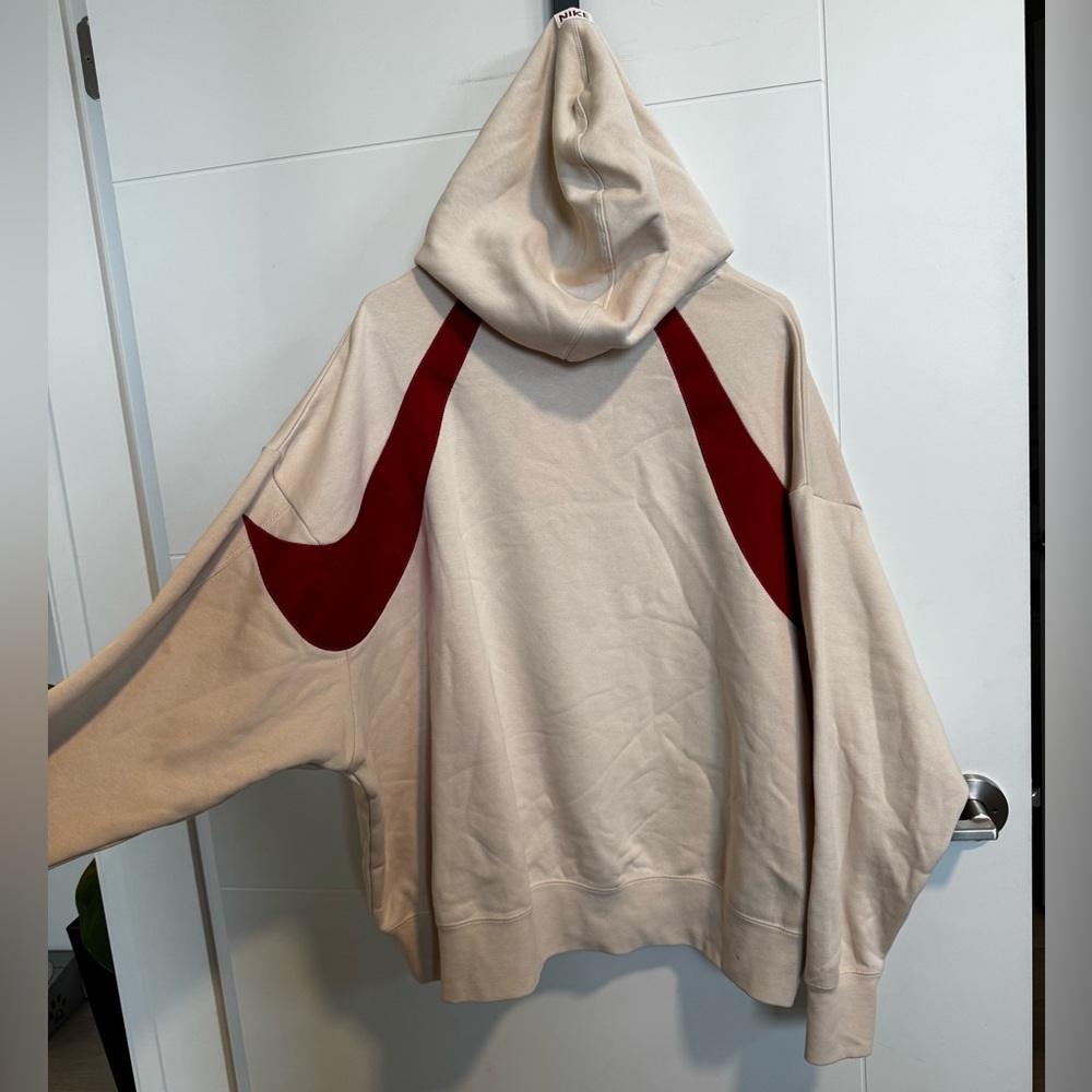 Nike Sportswear Circa 50 Fleece Hoodie Sweatshirt Pearl White/Red Size M - Picture 3 of 5